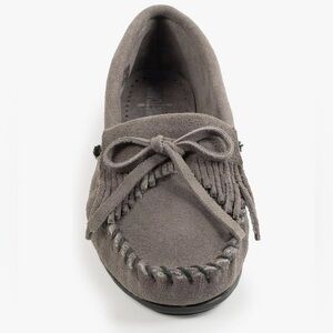 Minnetonka Kilty Gray Suede Moccasin
